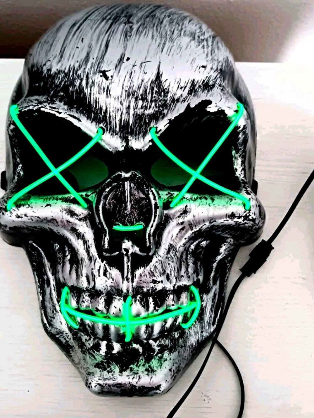 Skull Silver +Black LED Light Up Adult Size Mask Unisex